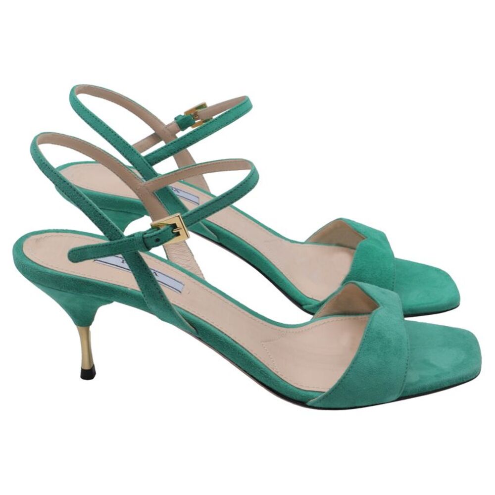 Prada Ankle Strap Sandal Heels in Green Suede